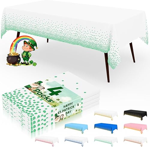 Miniatura 16 de misaya Paquete de 4 manteles desechables de lunares, mantel de plástico impermeable de 54 x 108 pulgadas, lunares dorados rectangulares en blanco