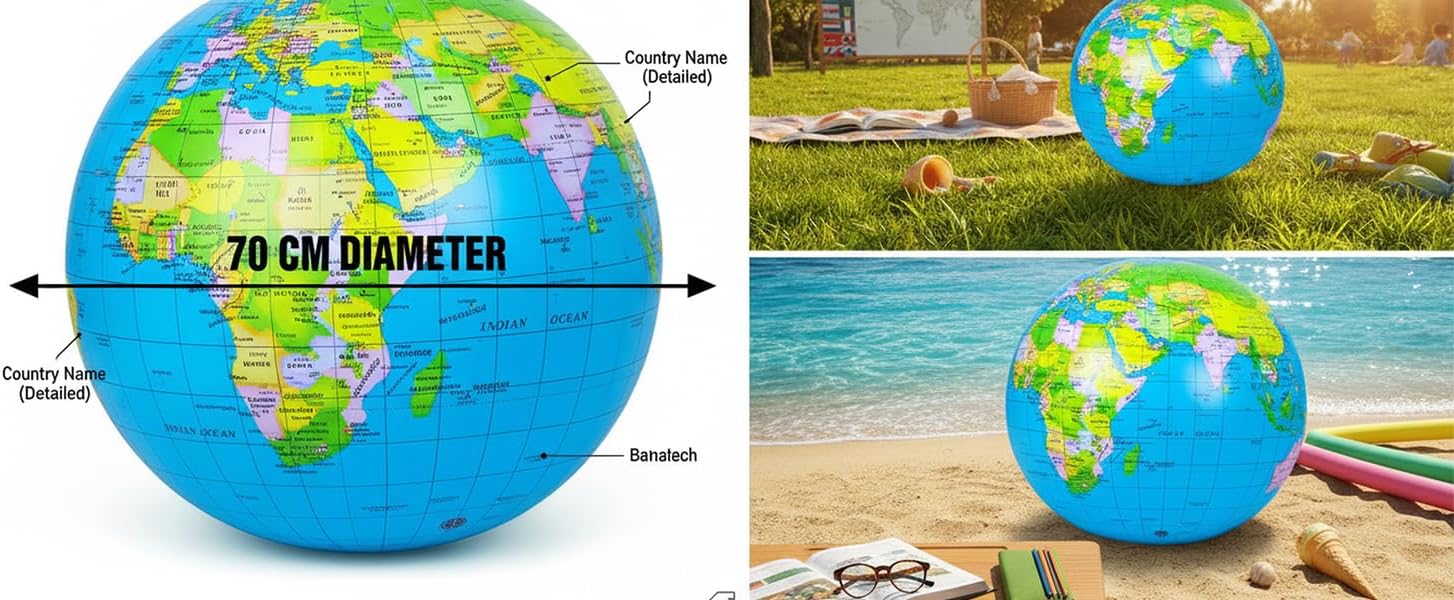 2Pcs 28 Inch PVC Inflatable World Globe Beach Ball Educational Earth Ball for Adult Classroom Learning Outdoor Play and Beach Party Favor