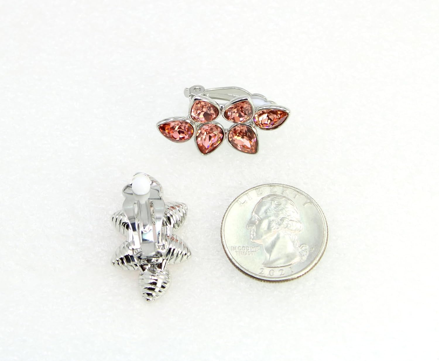 Faship Gorgeous Rhinestone Crystal Clip Ons Floral Earrings