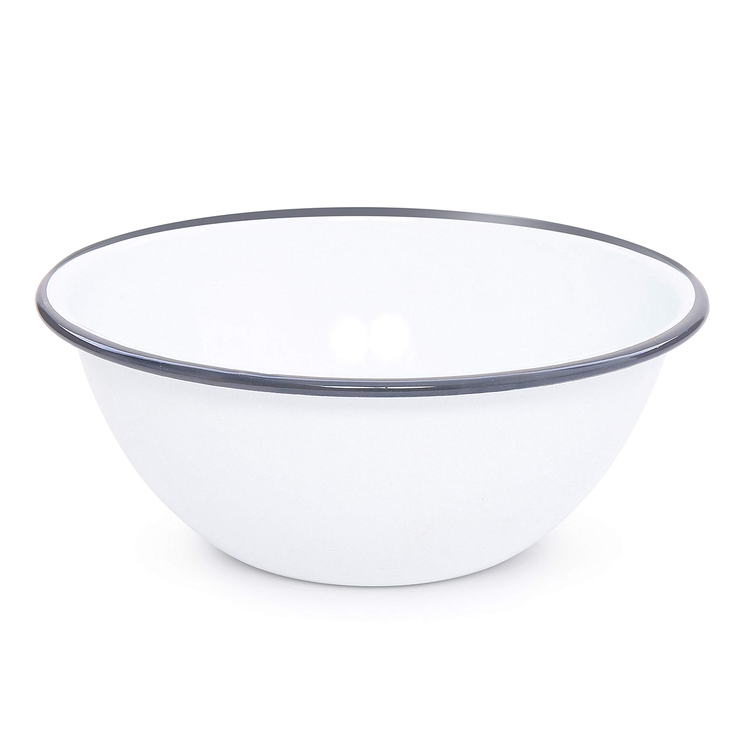 Crow Canyon HomeEnamelware Serving Bowl, 8", Vintage White with Grey Rim