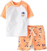 Children's Place Baby Boys Toddler Short Sleeve Rashguard & Swim Bottoms Set UPF 50+ Eco-Friendly