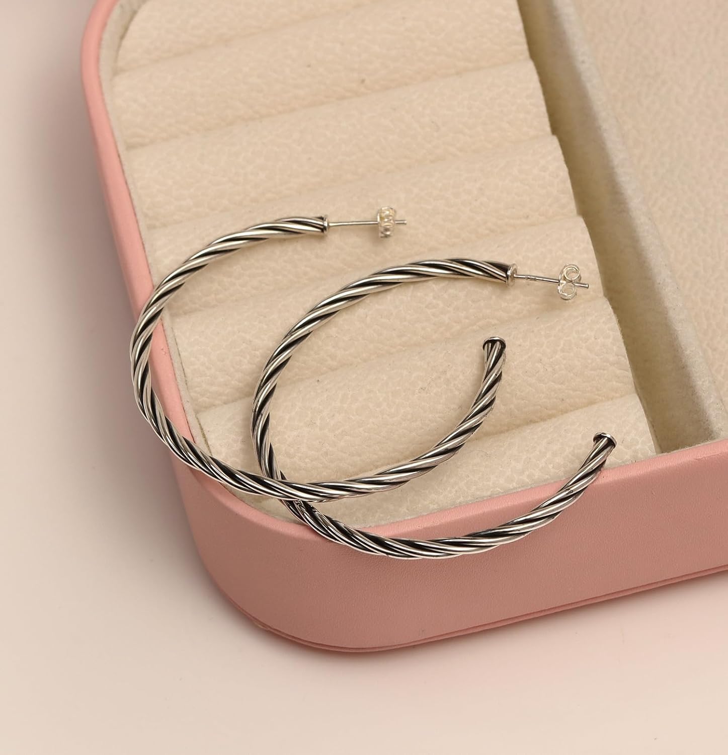 LeCalla ALL Made of 925 Sterling Silver Earrings Hoops Jewelry Medium Large Italian Gold-Plated Antique Twisted Diamond-Cut Open Half C Hoops Earring for Women - Image 4