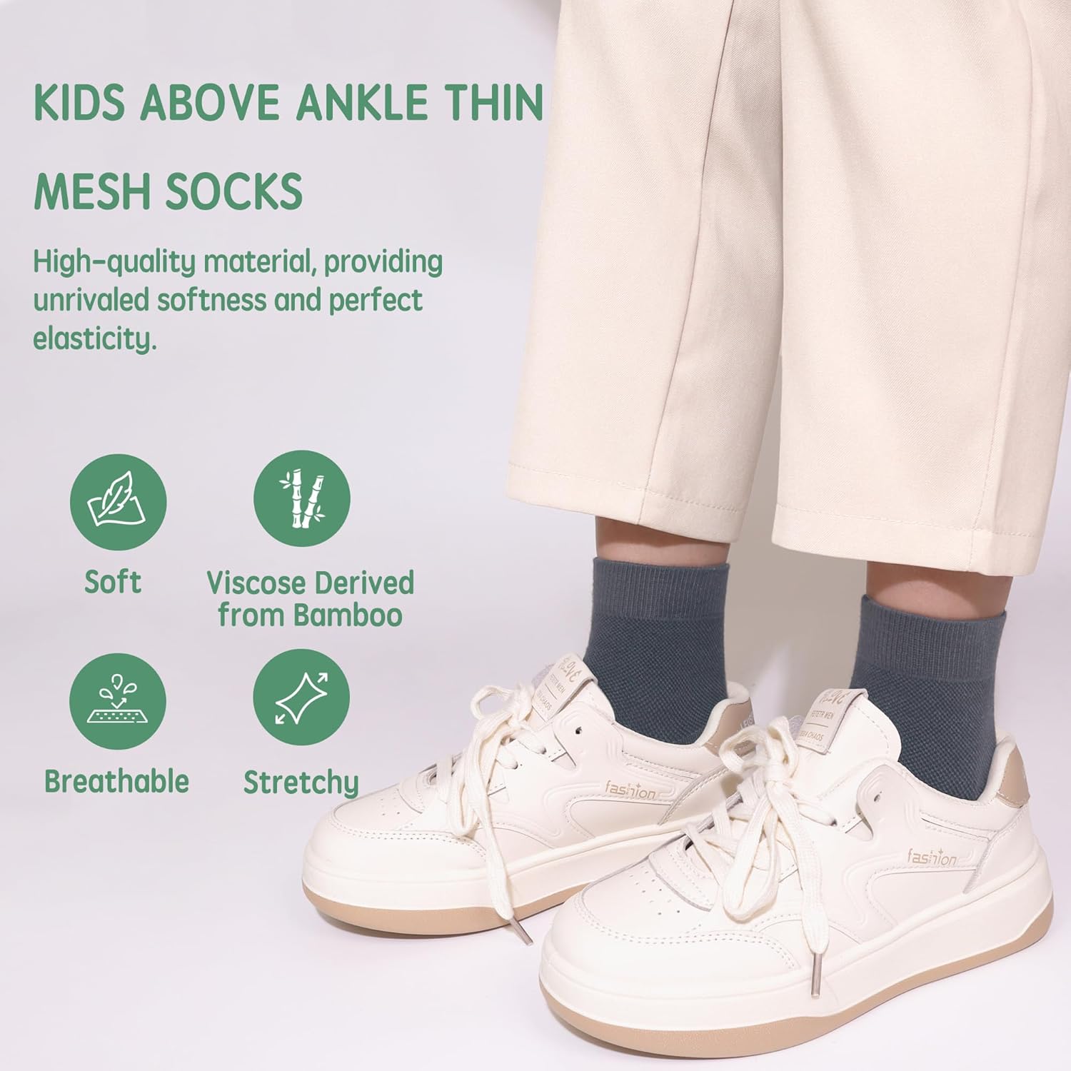 SERISIMPLE Kids Viscose Bamboo Above Ankle Socks Breathable Thin Summer Crew Comfortable Mesh Girls Boys Socks 5 Pairs - Image 4