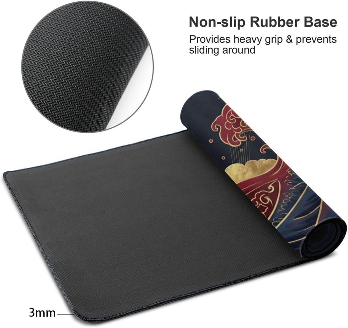 48x24in Large Gaming Mouse Pad, Traditional Japanese Wave Extended Desk Mat, Non-Slip Waterproof Keyboard Pad with Gold Accents for Home Office Gaming
