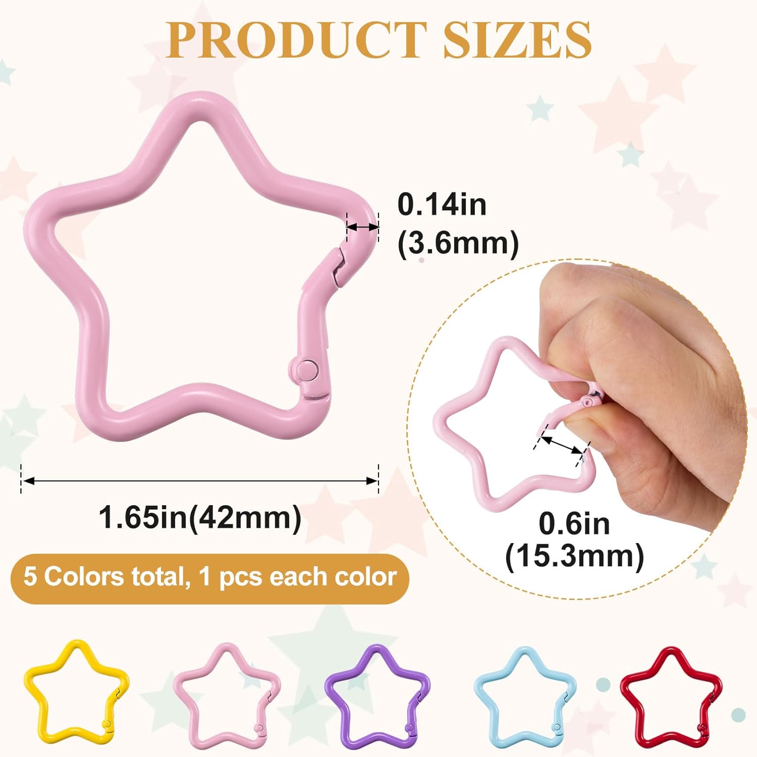 5 PCS Star Snap Clips, Zinc Alloy Heavy Duty Star Shaped Keychain Clip, Cute Clip for Camping, Hiking, Fishing- 5 Colors - Image 2