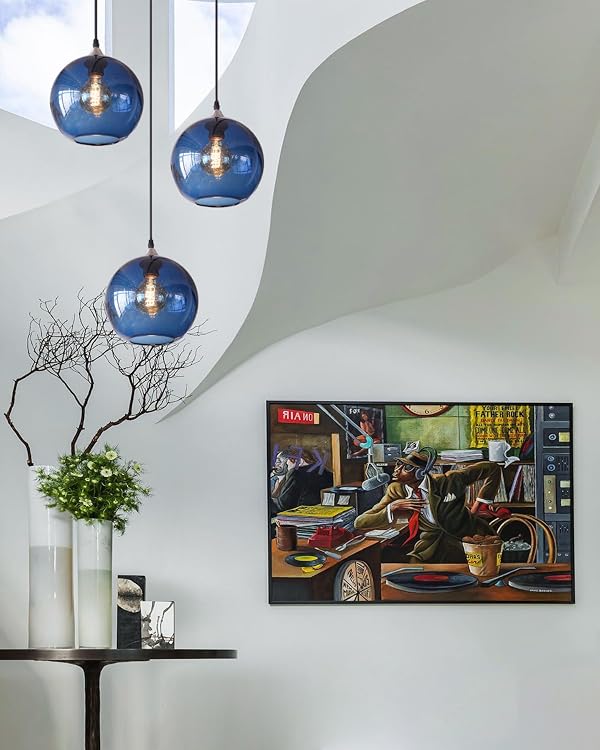 ARIAMOTION Glass Pendant Light, Modern Blue, 8.7" Diameter, 1-Pack by ARIAMOTION - Used condition - Image 3