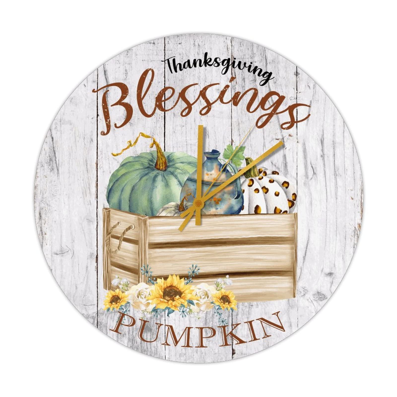 Horloge ronde en bois Thanksgiving citrouille de 38 cm pour la décoration d'automne