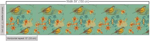 Miniatura 3 de Lunarable Tela floral de The Yard, flores y manchas de jacinto de pájaros, tela decorativa para tapicería y detalles del hogar, 1 yarda, caléndula