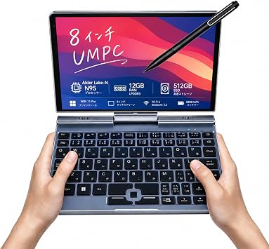 8-inch mini laptop with Japanese keyboard and Japanese system, HD rotatable touch screen, handwriting compatible with Windows 11 Pro, N150, 12GB RAM, 512GB SSD, Wi-Fi 6, BT 5.2, 2MP camera, G-sensor