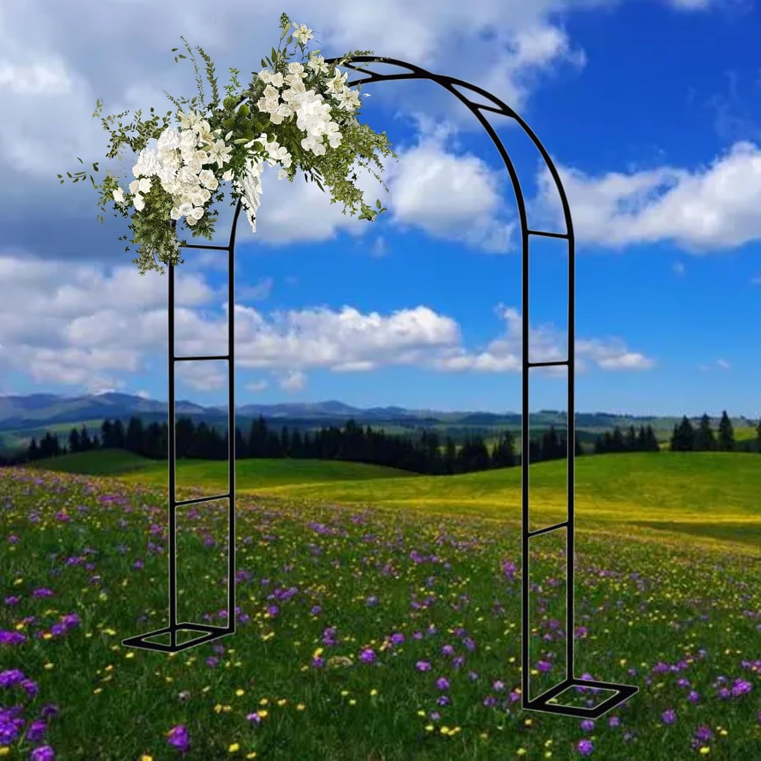 Metal Garden Archway with Base, Weatherproof Rose Arch, Outdoor Strong Tubular Pergola Arbor, for Outdoor, Yard, Garden, Climbing Plants(Black,200x230x25cm)