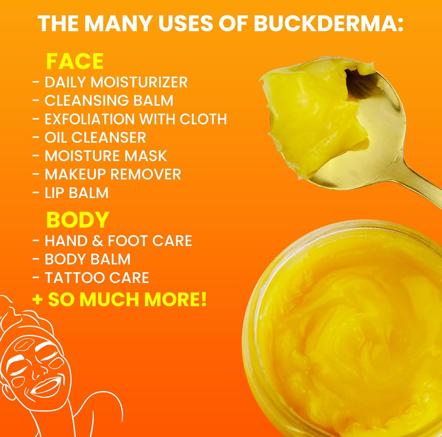 Beesaluxe Buckderma - 100% Natural All-In-One Seabuckthorn Balm - Facial Moisturizer, Oil Cleanser, Overnight Mask, Makeup Remover, Lip Balm, Hand Cream, Foot Butter and More - Image 4