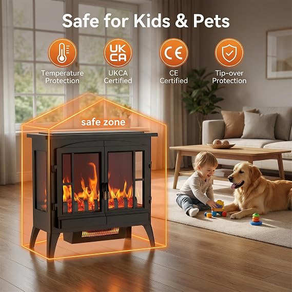 Quiniver Freestanding Two Door Electric Stove 270° Wide View Heater