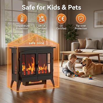 Quiniver Freestanding Two Door Electric Stove 270° Wide View Heater