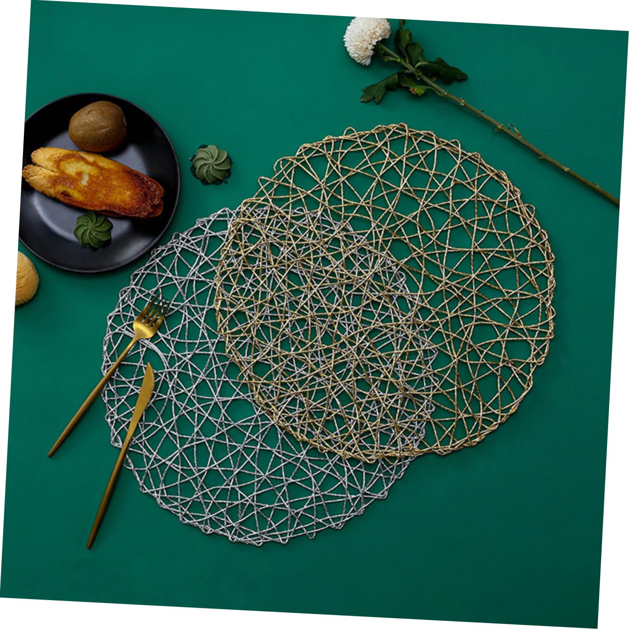 PRETYZOOM 3 Set Eleganti Tovagliette Rotonde Intrecciate in Fibra Di Carta Per Tavolo Da Pranzo 2 Pezzi * 3