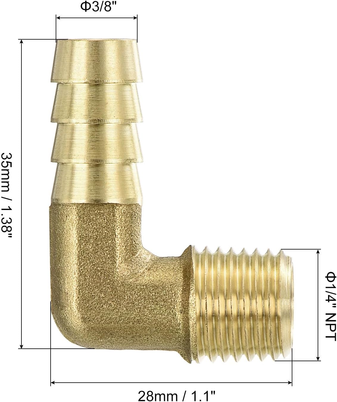 Brass Hose Barbed Elbow Fitting 2pcs 3/8" Barbx1/4" NPT Male 90 Degree Brass Barb Pipe Fitting for Water Fuel Air
