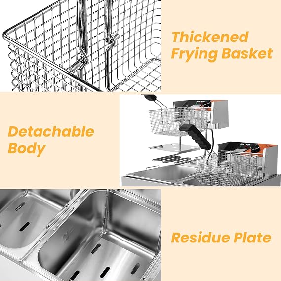 Commercial Deep Fryer 20.7Qt/20L Dual Tank Deep Fryers with Baskets