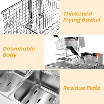 Commercial Deep Fryer 20.7Qt/20L Dual Tank Deep Fryers with Baskets