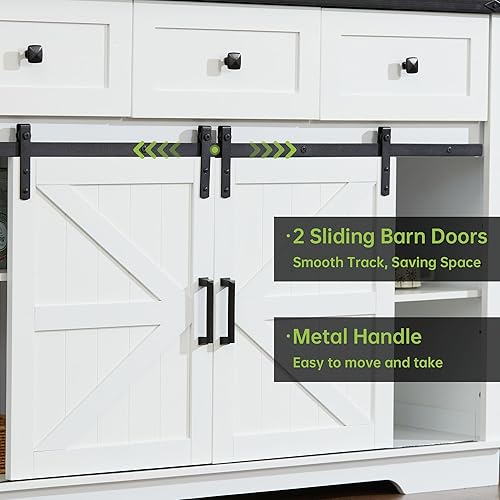 Miniatura 4 de Real Relax Armario tipo bufé de granja con almacenamiento, armario de bar con estantes de almacenamiento, cajones, puerta corrediza de granero,