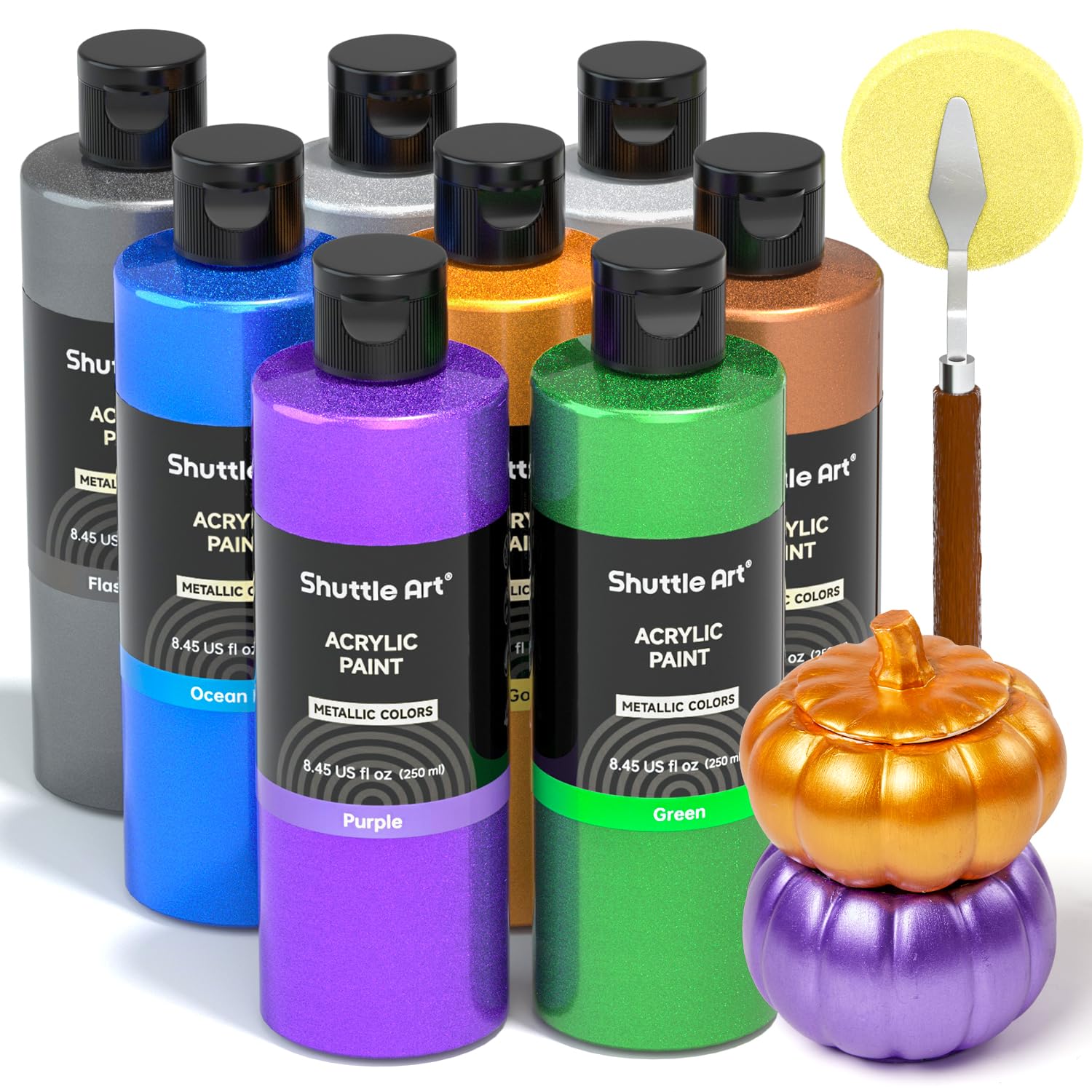 Amazon | Shuttle Art アクリル絵の具 メタリックカラー 8色 250ml 大