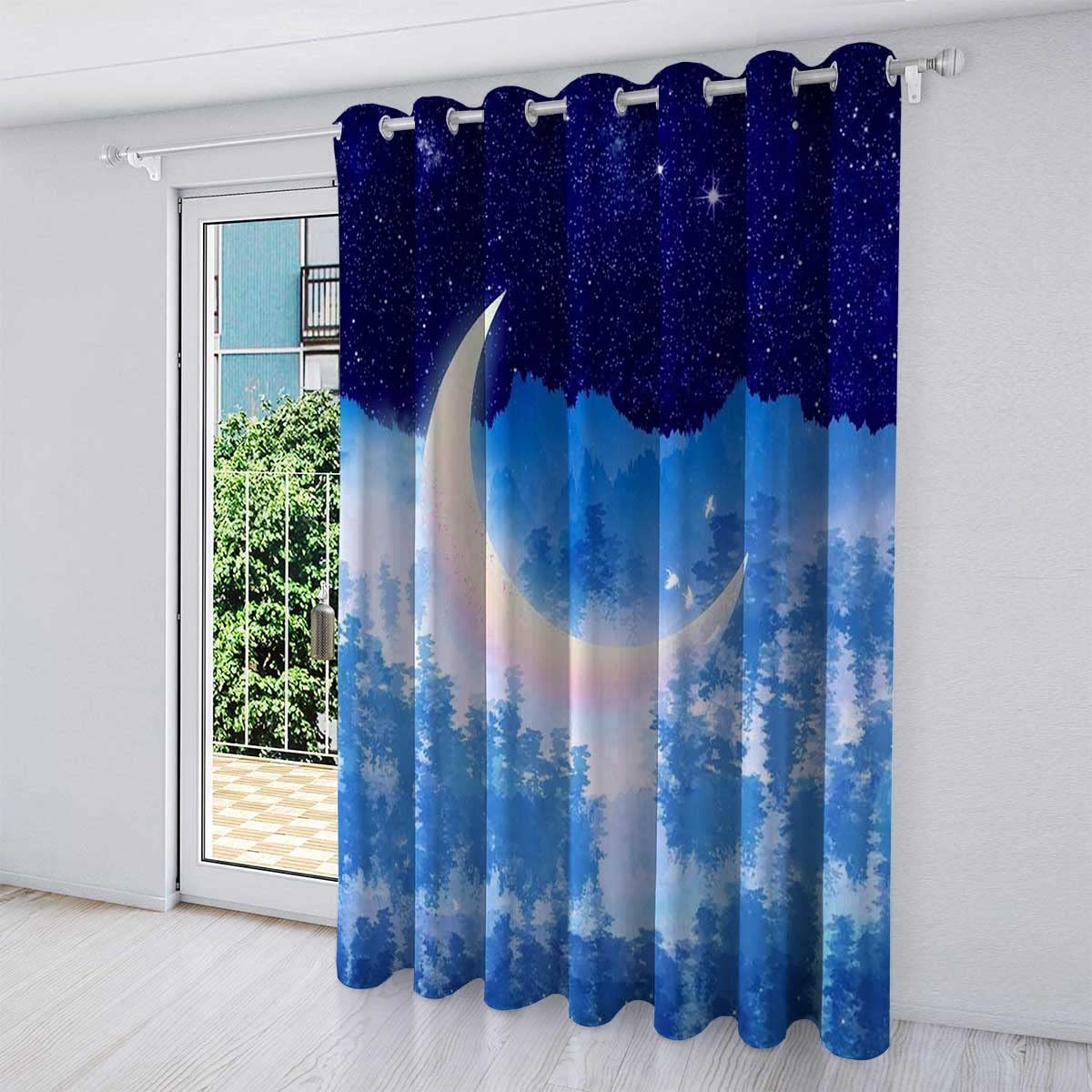 Moon Starry Sky Cortinas Para Sala Elegantes Modernas Basement Window Curtains Livingroom Decor,1 Panel,(W) 51 X (H) 63 Inches