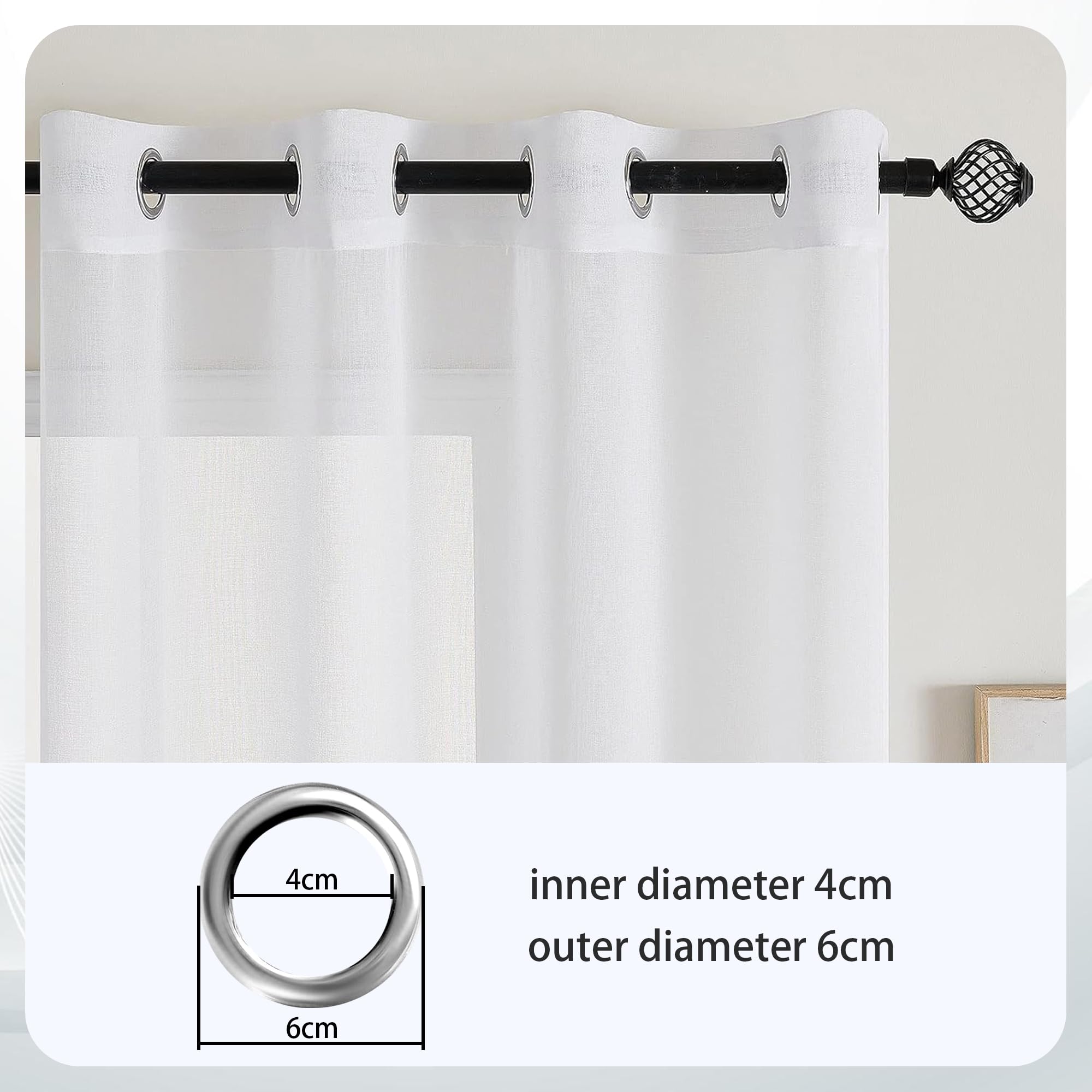 Tende Trasparenti 150 x 335 cm Trasparenti Tende Soggiorno Eleganti con Occhielli per Camera da Letto, Soggiorno, Cucina, Interni, Bianco