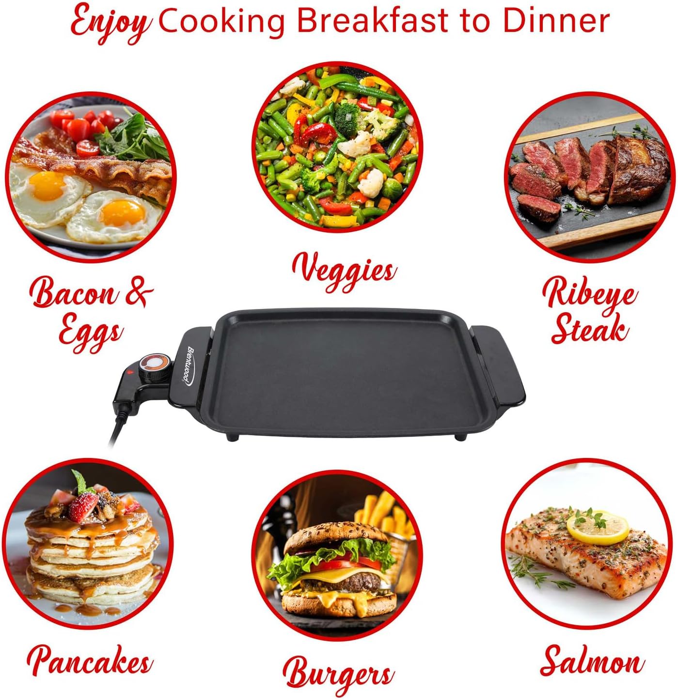 Brentwood 12" x 10" 1,200-Watt Electric Griddle with Ceramic Non-Stick Coating