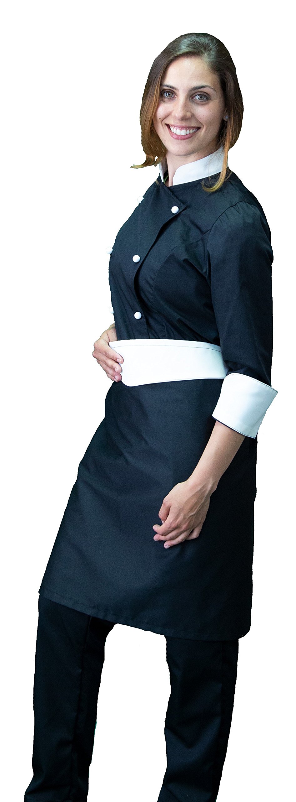 Ricamo Gratuito - Completo Cuoco da Cucina - Nero e Panna - Divisa Chef Donna - Pantalone, Giacca e Grembiule - Made in Italy