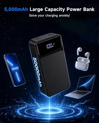 LQHUE Portable Charger, Power Bank 50000mAh 22.5W Fast Charging Battery Pack Black