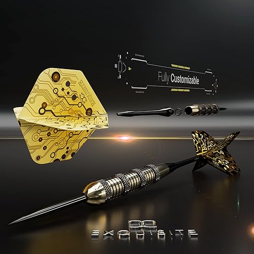 Miniatura 5 de Juego de dardos de punta de acero de alta calidad, dardos profesionales, barriles de latón, dardos de punta de metal, vuelos adicionales, (12) ejes