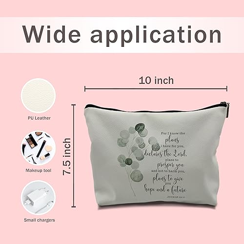 Miniatura 9 de Nogrit Jeremías 2911 de la Biblia con texto en inglés "I Know the Plans I Have for You", bolsa de cosméticos para maquillaje de hojas de eucalipto