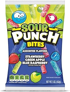 Sour Punch Bites, Assorted Sweet & Sour Fruit Flavors, Chewy Candy, 5 Ounce (Pack of 12)