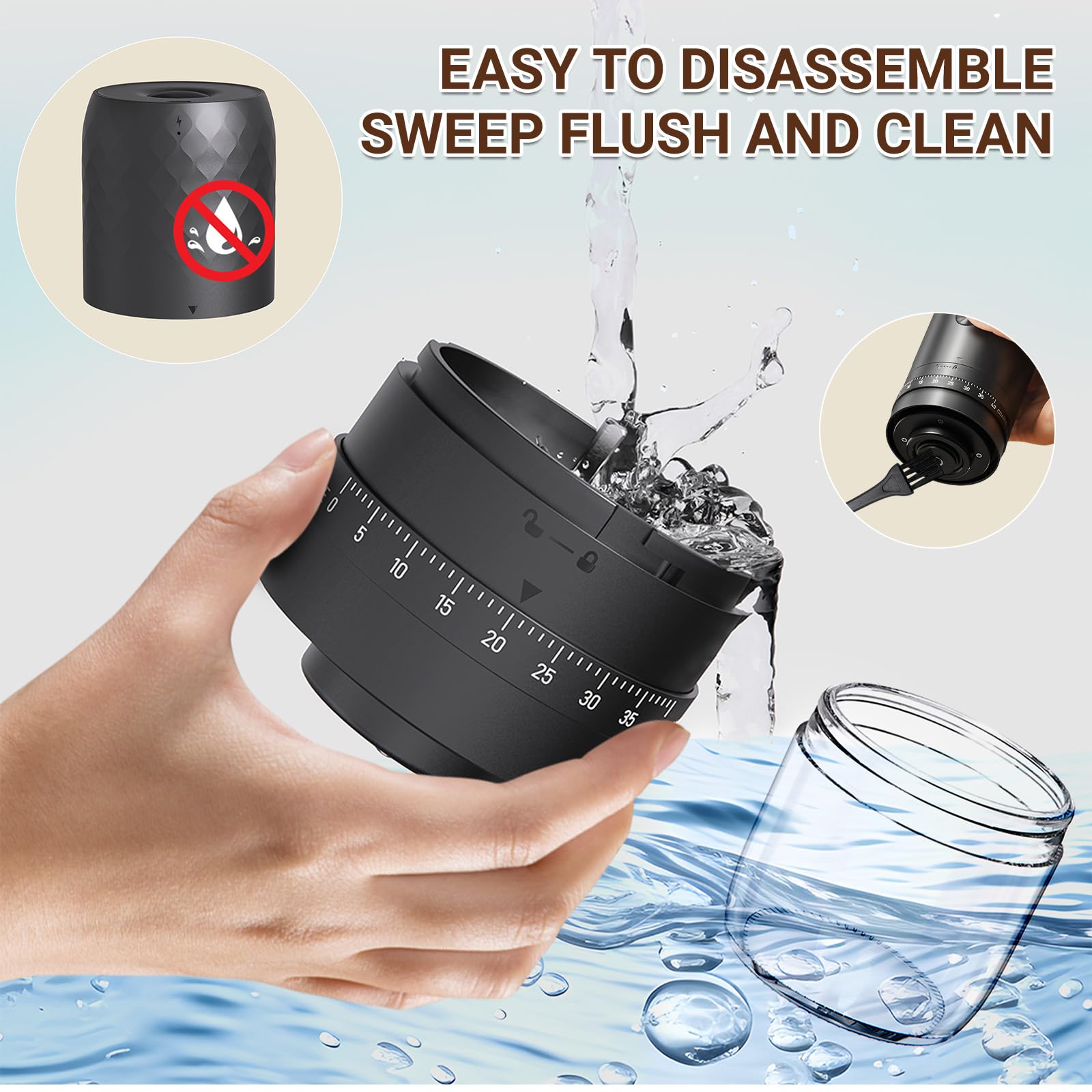 UCAMP Macina Caffè Elettrico, Portatile Coffee Grinder Ricaricabile con 40 Livelli External, Macinacaffè Elettrico per Espresso, Pour Over, French Press e Moka, Idee per Campeggio, Viaggi - 5