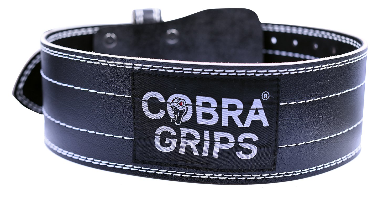 Cintura di sollevamento pesi larga 10,2 cm Cobra Grips Premium cintura in vera pelle per uomini e donne regolabile supporto schiena (nero, medio 81,3 - 101,6 cm)