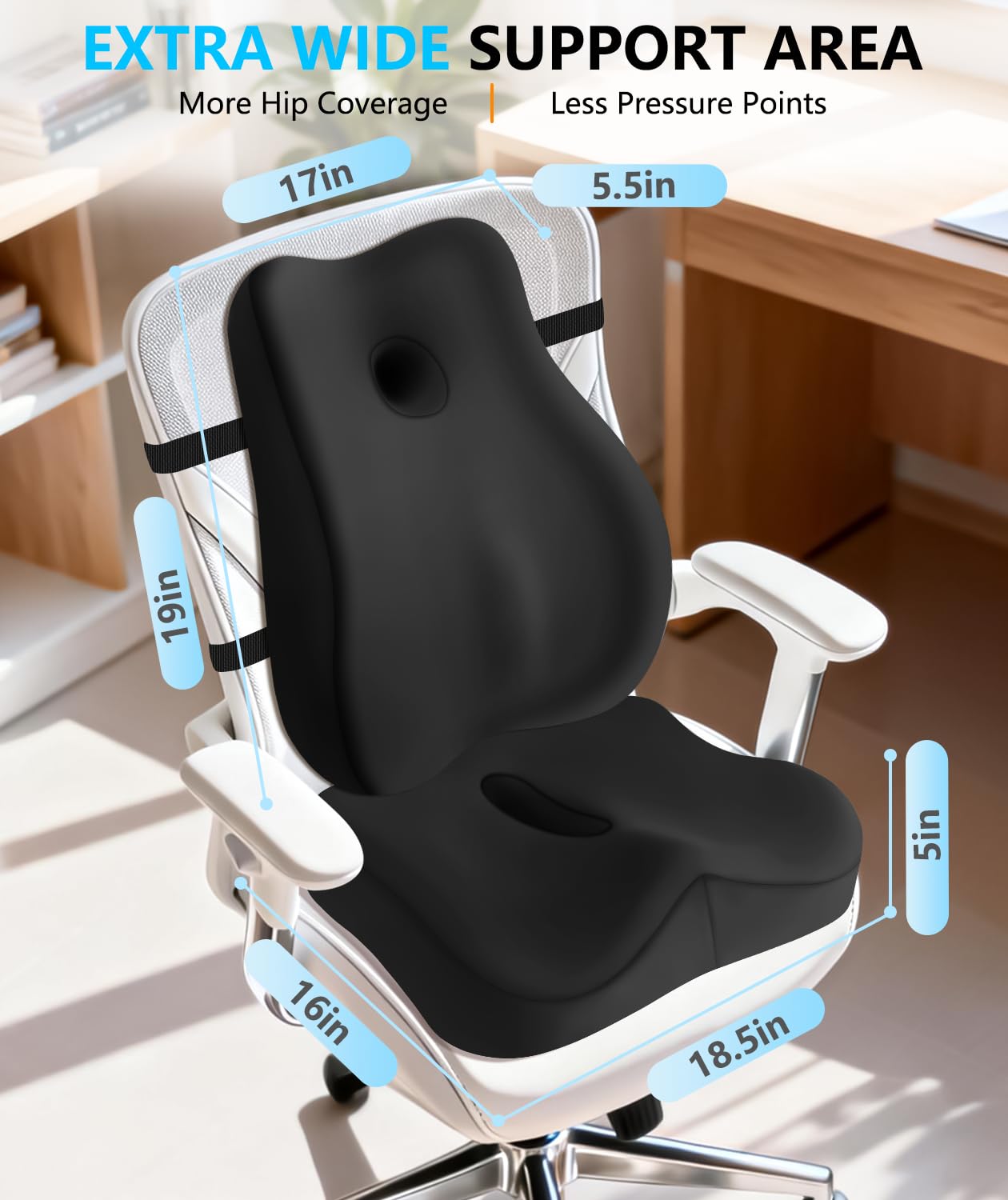 Juego de cojín de asiento y almohada de apoyo lumbar para silla de oficina, almohada ergonómica para aliviar el dolor de ciática, almohada de apoyo de espalda de espuma viscoelástica y cojín