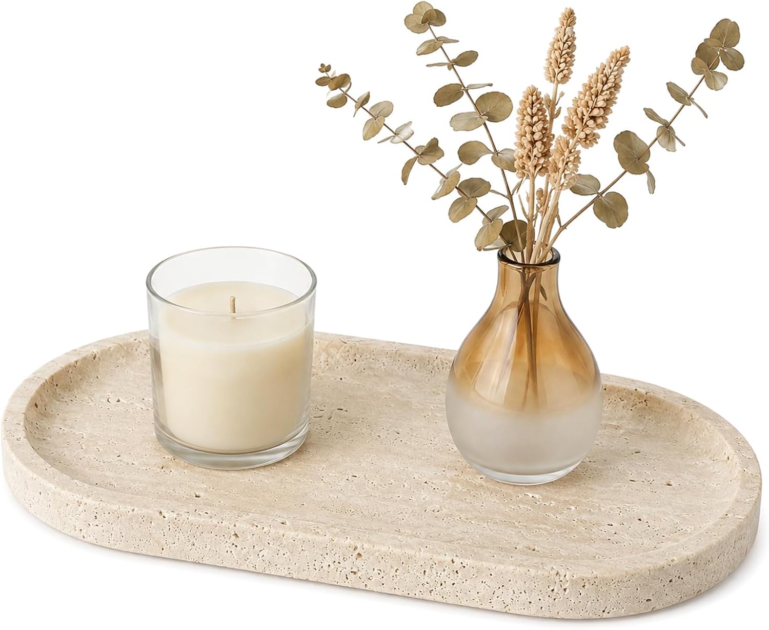 THMINS Travertine Tray, Marble Decorative Perfume Tray, 12 x 6 Inch