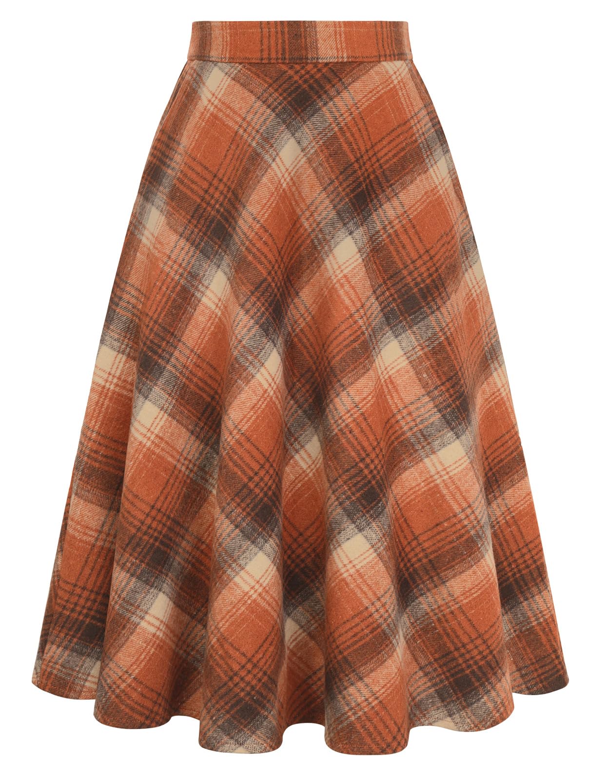 Belle Poque Women Plaid Skirt with Pockets Midi Length High Elastic Waisted Vintage A Line Fall Winter Skirts