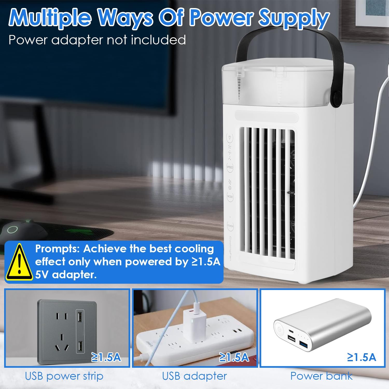 Portable Air Conditioner, Desk Cooling Fan with 3 Speeds & Nightlight Small Cooler Evaporative Air Conditioner Mini Evaporative Air Cooler Personal AC Unit for Bedroom Office