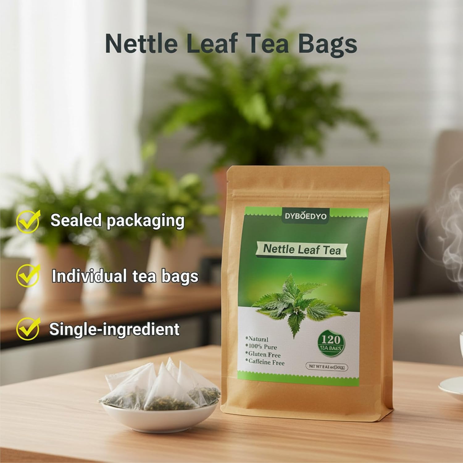 DYBOEDYO 120 Nettle Leaf Tea Bags,8.46Oz (240g) | Dried Stinging Nettle | Loose Leaf, Cut & Sifted | Resealable Bag - Image 4