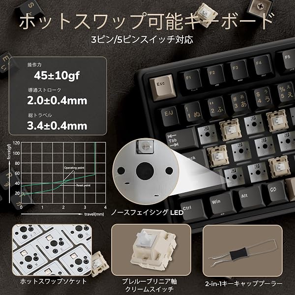 【Amazon.co.jp限定】RK ROYAL KLUDGE R98 Pro Gaming Keyboard Japanese Layout Full Size | Mechanical Keyboard Wired | Volume Knob, Gasket Mount Structure, RGB Backlight | PBT Keycap (Cherry Profile) and - 5
