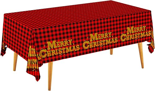 Gatherfun - Mantel desechable a cuadros rojos y negros, mantel rectangular de plástico impermeable para decoración de fiesta de Navidad, 4 unidades,