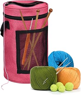 Bolsa de hilo bolsa ganchillo de tamaño mediano bolsa de hilo de punto portátil de 15 * 25 cm, mango agujero y hebilla, adecuada para pequeñas bolsas de punto para proyectos pequeños (Rojo, mediano)