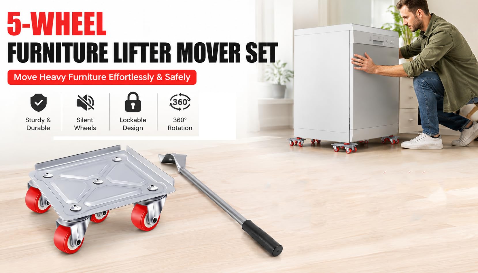 Dkriva® Furniture Moving Tool Set, 5 Wheel Heavy Duty Furniture
