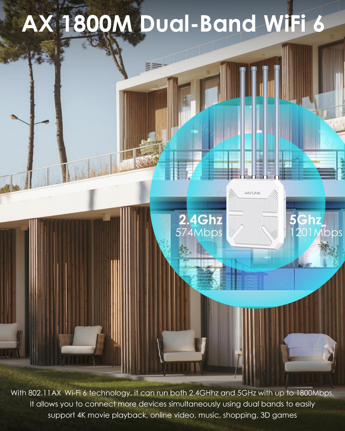 AX1800 WiFi 6 Ponto de acesso externo sem fio, extensor de malha