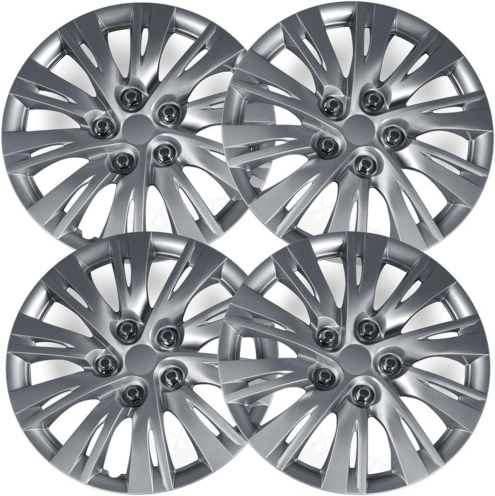 16 inch Hubcaps Best for 2012-2013 Volkswagen Eos - (Set of 4) Wheel Covers 16in Hub Caps Silver Rim Cover - Car Accessories for 16 inch Wheels - Snap On Hubcap, Auto Tire Replacement Exterior Cap