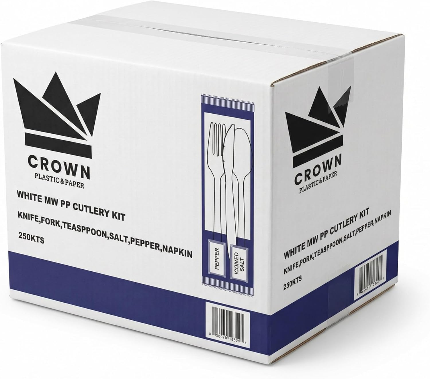 White Disposable Cutlery Set with Fork, Knife, Spoon, Napkin & Salt & Pepper - Medium-Weight Plastic Cutlery for Reliable Dining- Disposable Cutlery Ideal for Takeout & Food Service- 250 Pack (6 Pcs)