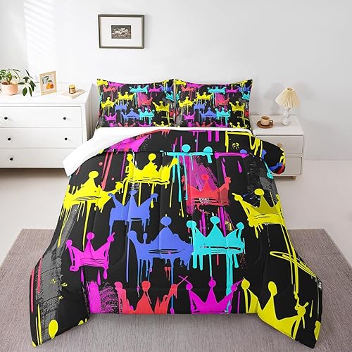 Miniatura 14 de Manfei Juego de edredón musical tamaño Queen, juego de ropa de cama con estampado de notas musicales retro para niños y niñas, decoración de Marrón