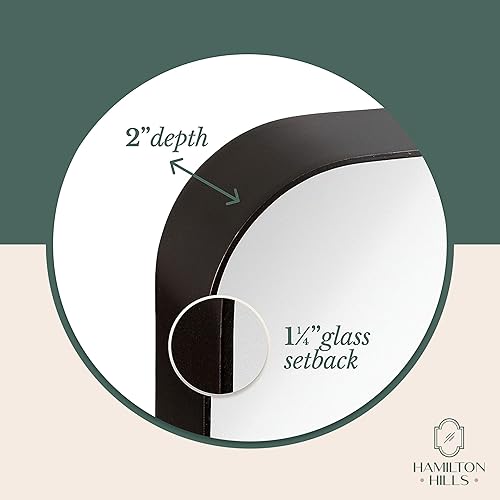 Miniatura 3 de Hamilton Hills - Espejo de pared de metal cepillado contemporáneo  Panel de cristal negro enmarcado con esquina redondeada y diseño profundo