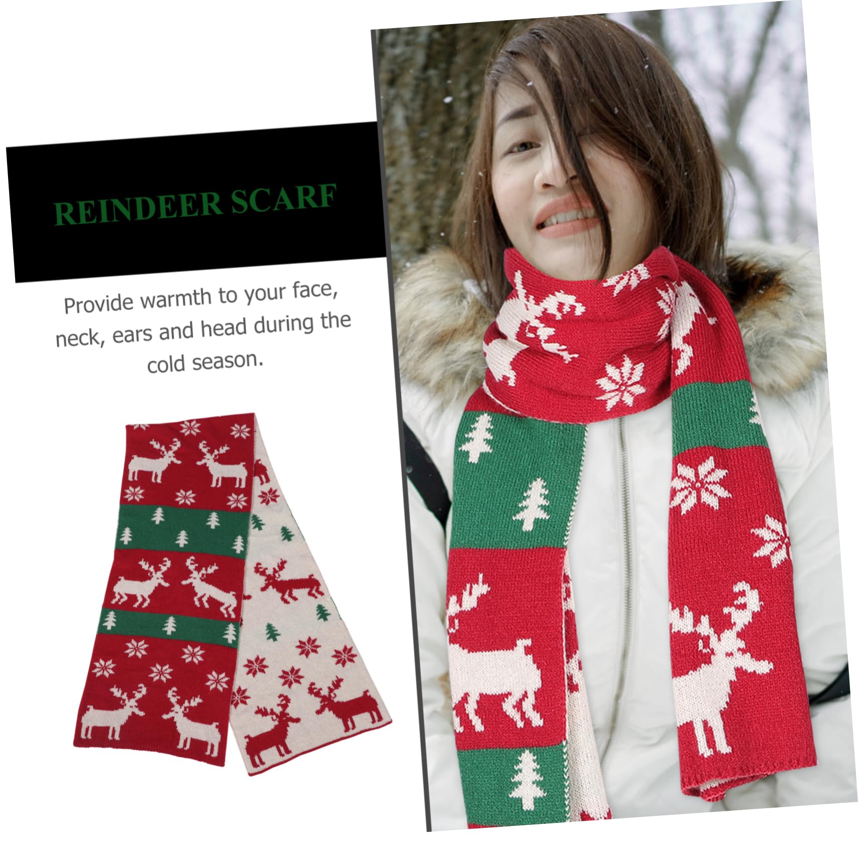 SOIMISS 2pièces Écharpe Tricotée Hiver Avec Motif Renne Écharpe De Rouge Accessoire Pour Froid