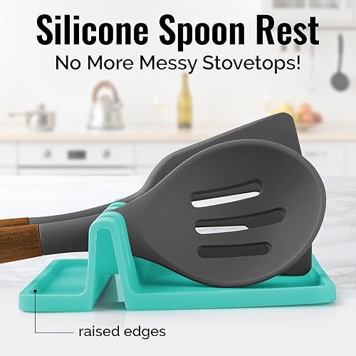 Miniatura 2 de Zulay - Soporte de silicona con bandeja antigoteo para múltiples utensilios de cocina, reposacucharas resistente al calor y sin BPA, para cucharas