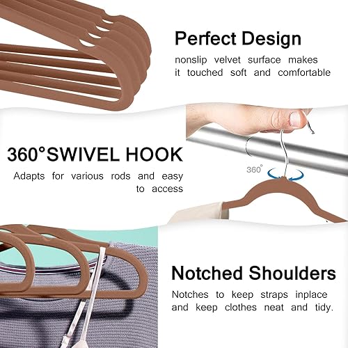 Miniatura 2 de Perchas de terciopelo para ropa (paquete de 50) resistentes y duraderas, perchas de colores vibrantes, perchas ligeras que ahorran espacio para